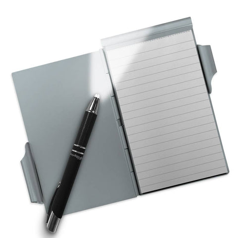 Light Blue Aluminum Notepad with LED Pen