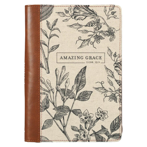 Amazing Grace Natural Canvas & Brown Faux Leather Journal